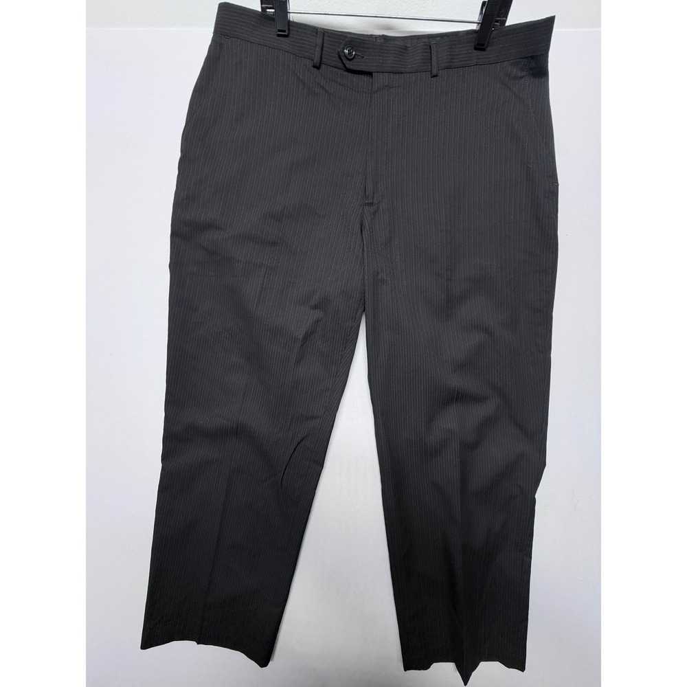 Haggar Mens Pinstripe Dress Pants Black Charcoal 40x30 Straight Leg Slacks